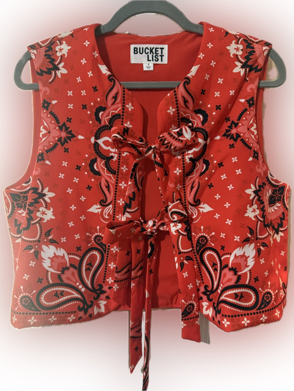 BUCKETLIST Red Paisley Tie-Front Sleeveless Top